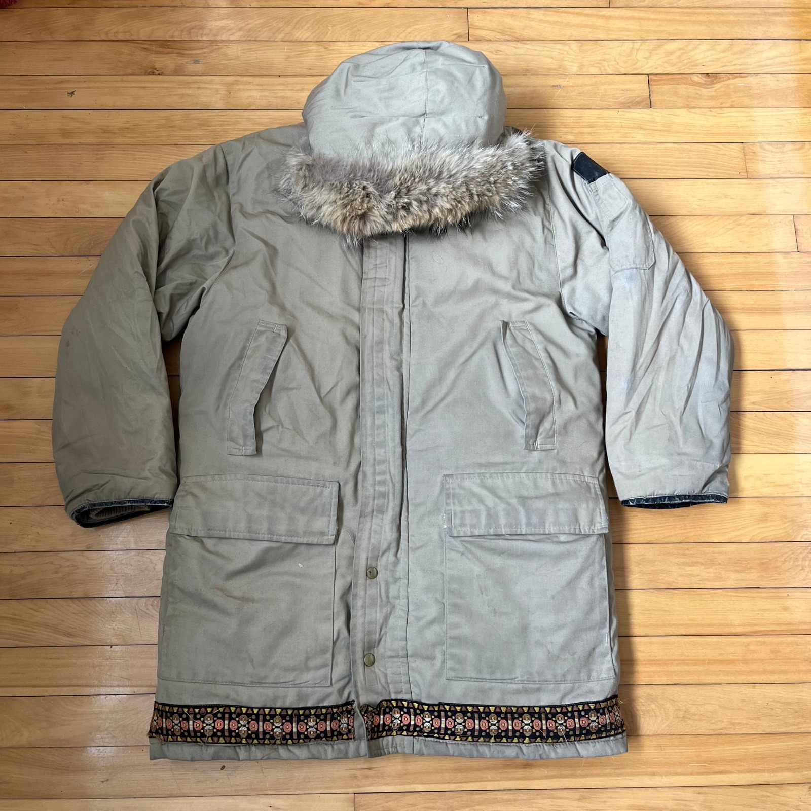 Vintage Snow Goose Parka Fur Hood Woven Trim Workwear Arctic Jacket Mens L/Xl